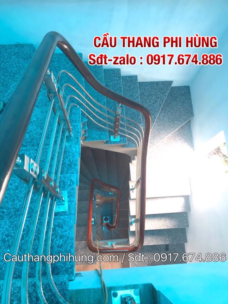 Báo giá cầu thang inox tay vịn nhựa, Cầu thang inox tay vịn gỗ đẹp tại Hà Nội