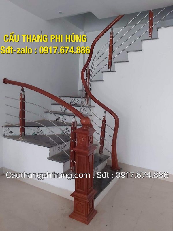 Báo giá cầu thang gỗ inox đẹp, Cầu thang inox tay vịn gỗ tại Hà Nội