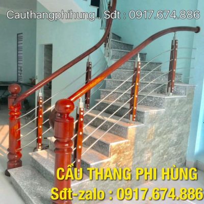 Các mẫu cầu thang inox tay vịn gỗ đẹp, Cầu thang inox tại Hà Nội