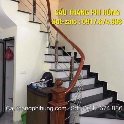 Lan can cầu thang inox gỗ, Cầu thang inox đẹp tại Hà Nội