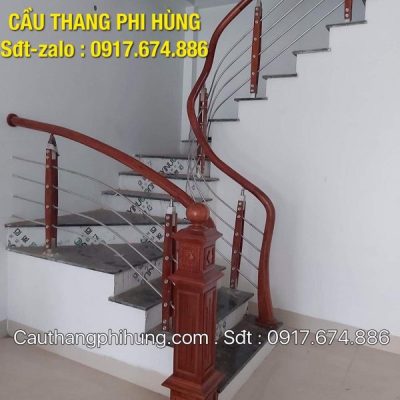 Báo giá cầu thang gỗ inox đẹp, Cầu thang inox tay vịn gỗ tại Hà Nội