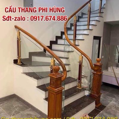 Lan Can Cầu Thang Kính Cường Lực Đẹp . Cầu Thang Kính Đẹp Tay Vịn Gỗ