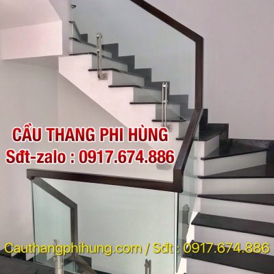 Cầu Thang Kính Cường Lực Đẹp . Cầu Thang Lan Can Kính Tay Vịn Gỗ