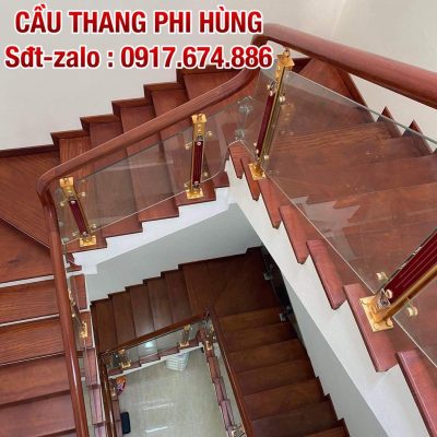 Cầu Thang Kính Đẹp Tay Vịn Gỗ . Cầu Thang Kính Cường Lực Tại Hà Nội