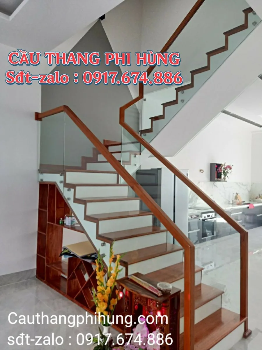 Cầu Thang Gỗ Kính Đẹp Hiện Đại . Mẫu Cầu Thang Kính Cường Lực