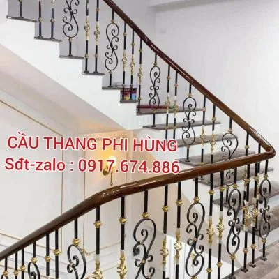 Cầu Thang Sắt Đẹp Nghệ Thuật . Cầu Thang Lan Can Sắt Tay Vịn Gỗ