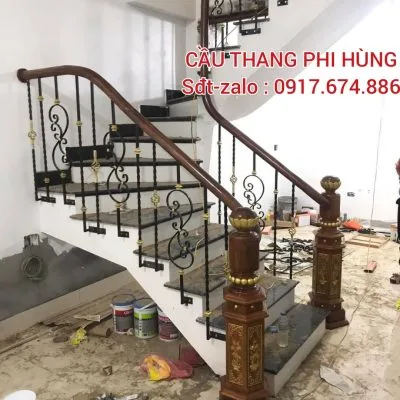 Cầu Thang Lan Can Sắt Đẹp . Mẫu Cầu Thang Sắt Nghệ Thuật Tay Vịn Gỗ