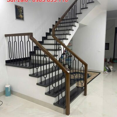 Cầu Thang Sắt Đẹp Mỹ Thuật. Lan Can Cầu Thang Sắt Tay Vịn Gỗ
