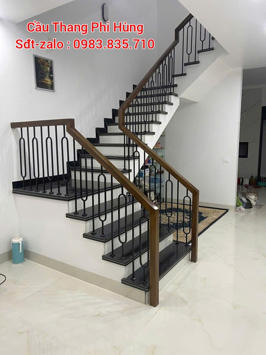 Cầu Thang Sắt Đẹp Mỹ Thuật. Lan Can Cầu Thang Sắt Tay Vịn Gỗ